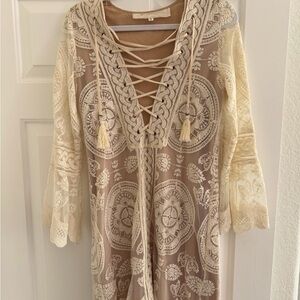 Jen's Pirate Booty Beige and Cream Long Sleeve Dress